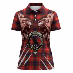 Abernethy Tartan Crest Women Polo Shirt Ferocious Lion Style