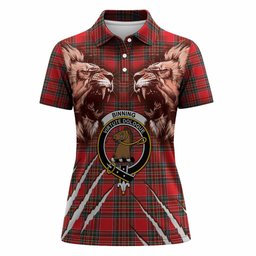Binning Tartan Crest Women Polo Shirt Ferocious Lion Style