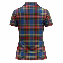 Bethune Tartan Crest Women Polo Shirt Ferocious Lion Style