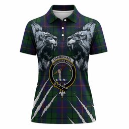 Carmichael Tartan Crest Women Polo Shirt Ferocious Lion Style