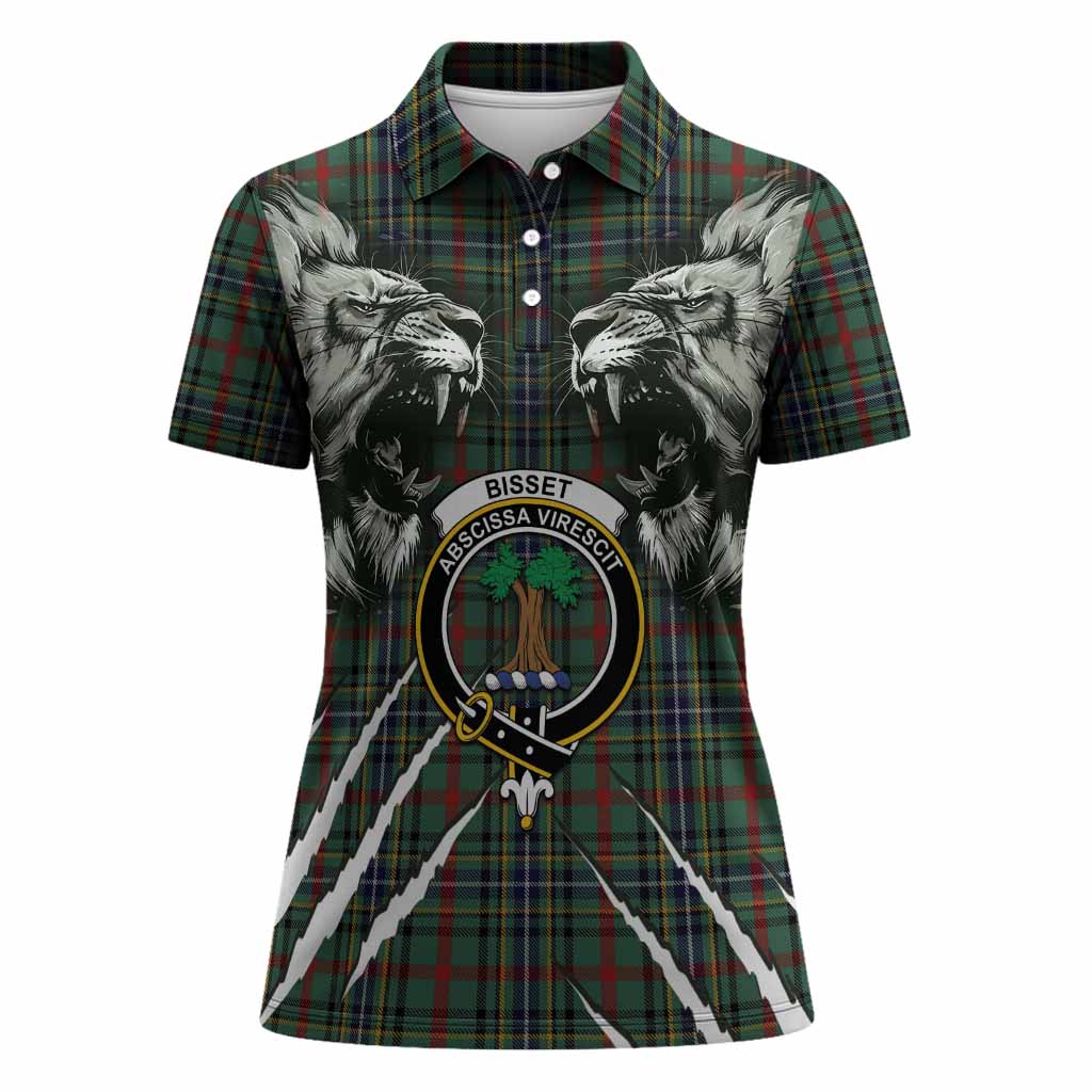 Bisset Tartan Crest Women Polo Shirt Ferocious Lion Style