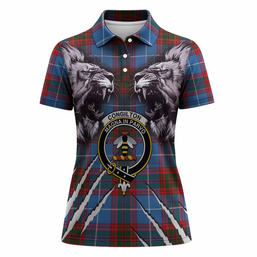 Congilton Tartan Crest Women Polo Shirt Ferocious Lion Style