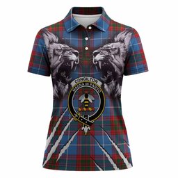 Congilton Tartan Crest Women Polo Shirt Ferocious Lion Style