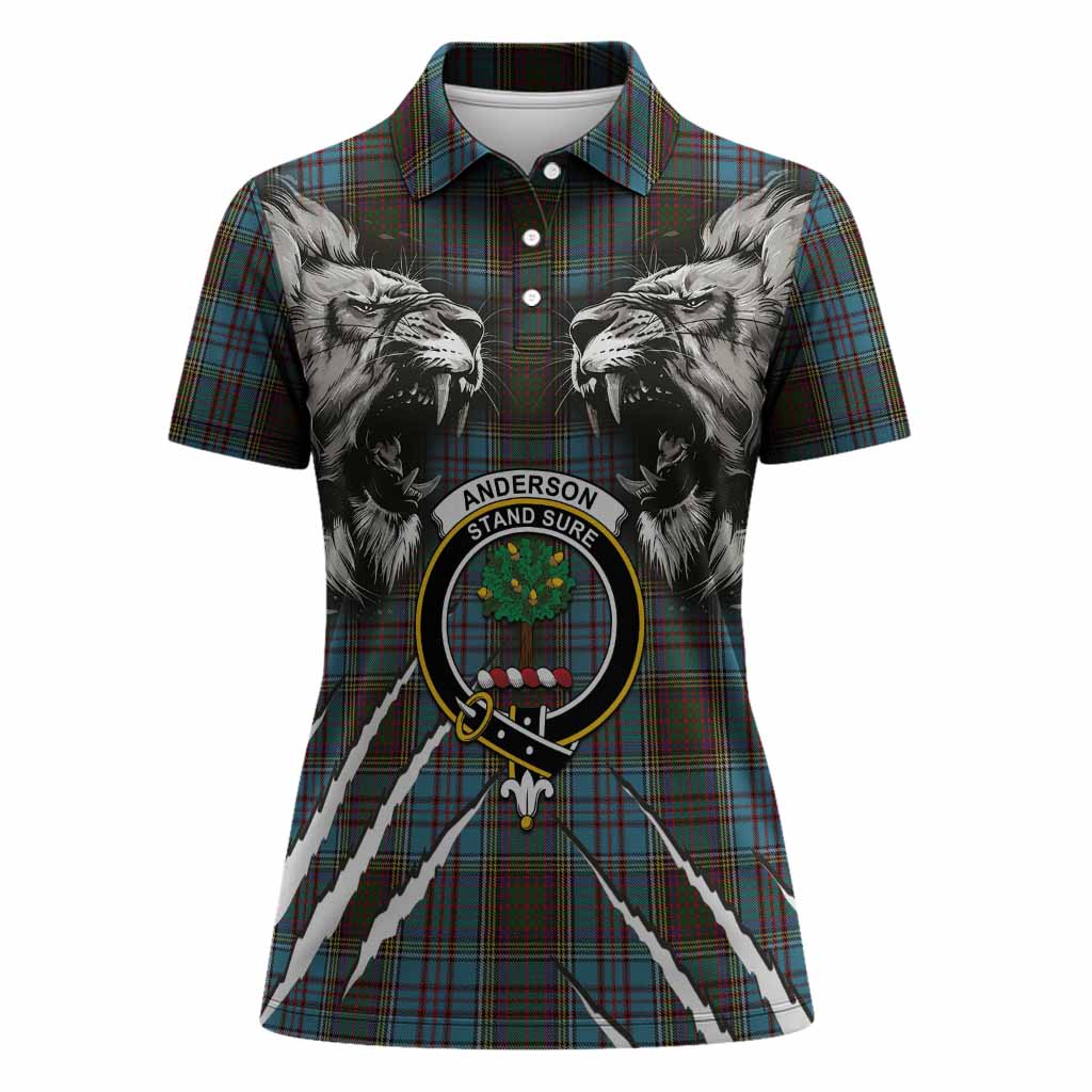 Anderson Tartan Crest Women Polo Shirt Ferocious Lion Style