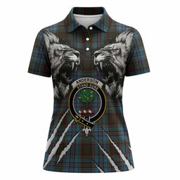 Anderson Tartan Crest Women Polo Shirt Ferocious Lion Style