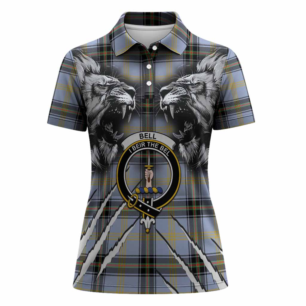 Bell Tartan Crest Women Polo Shirt Ferocious Lion Style