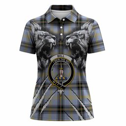 Bell Tartan Crest Women Polo Shirt Ferocious Lion Style