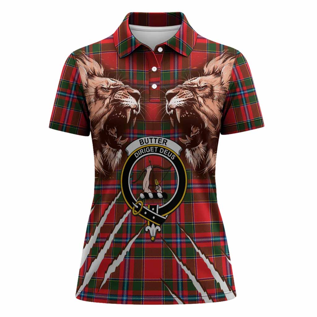 Butter Tartan Crest Women Polo Shirt Ferocious Lion Style
