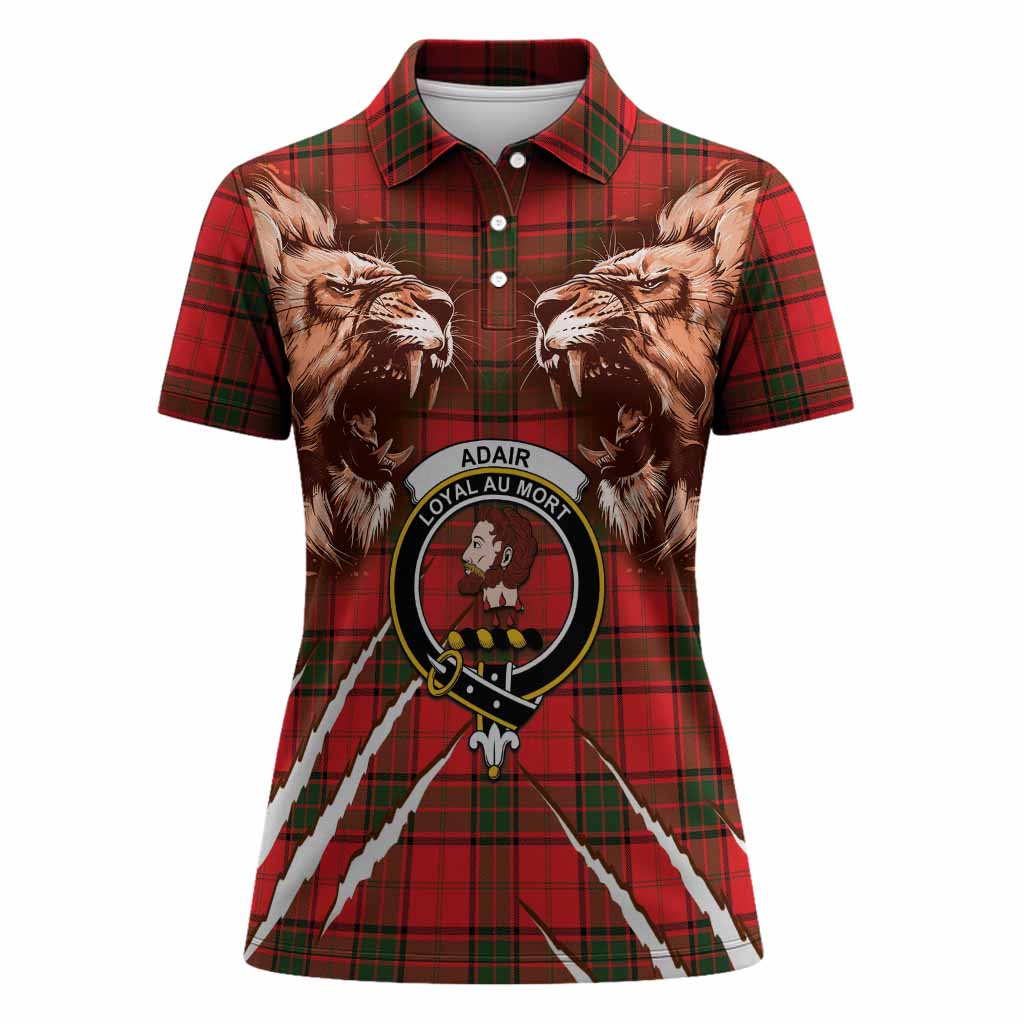 Adair Tartan Crest Women Polo Shirt Ferocious Lion Style