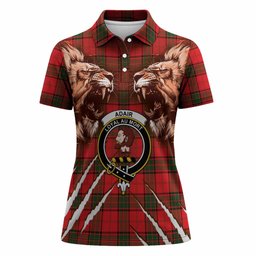 Adair Tartan Crest Women Polo Shirt Ferocious Lion Style