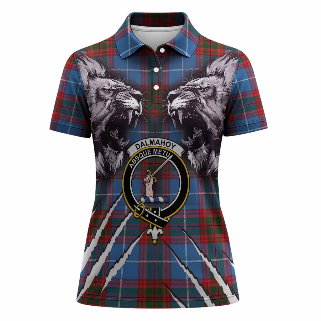 Dalmahoy Tartan Crest Women Polo Shirt Ferocious Lion Style