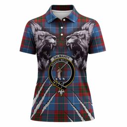 Dalmahoy Tartan Crest Women Polo Shirt Ferocious Lion Style