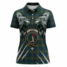 Aiton Tartan Crest Women Polo Shirt Ferocious Lion Style