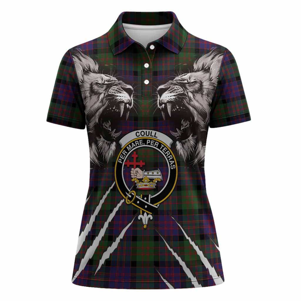 Coull Tartan Crest Women Polo Shirt Ferocious Lion Style