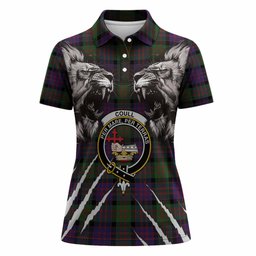 Coull Tartan Crest Women Polo Shirt Ferocious Lion Style