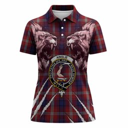 Ainslie Tartan Crest Women Polo Shirt Ferocious Lion Style
