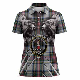 Dennistoun Tartan Crest Women Polo Shirt Ferocious Lion Style
