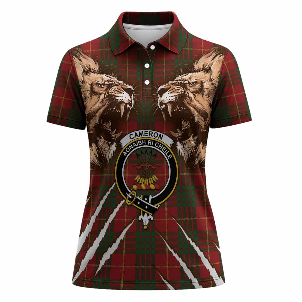 Cameron Tartan Crest Women Polo Shirt Ferocious Lion Style