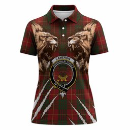 Cameron Tartan Crest Women Polo Shirt Ferocious Lion Style