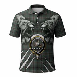 Craig Tartan Crest Polo Shirt Ferocious Lion Style