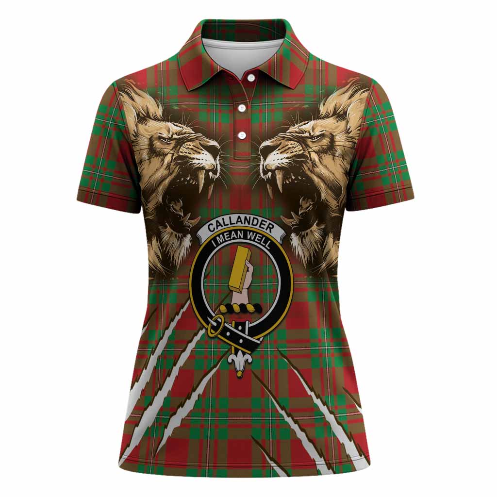 Callander Tartan Crest Women Polo Shirt Ferocious Lion Style