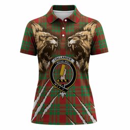 Callander Tartan Crest Women Polo Shirt Ferocious Lion Style