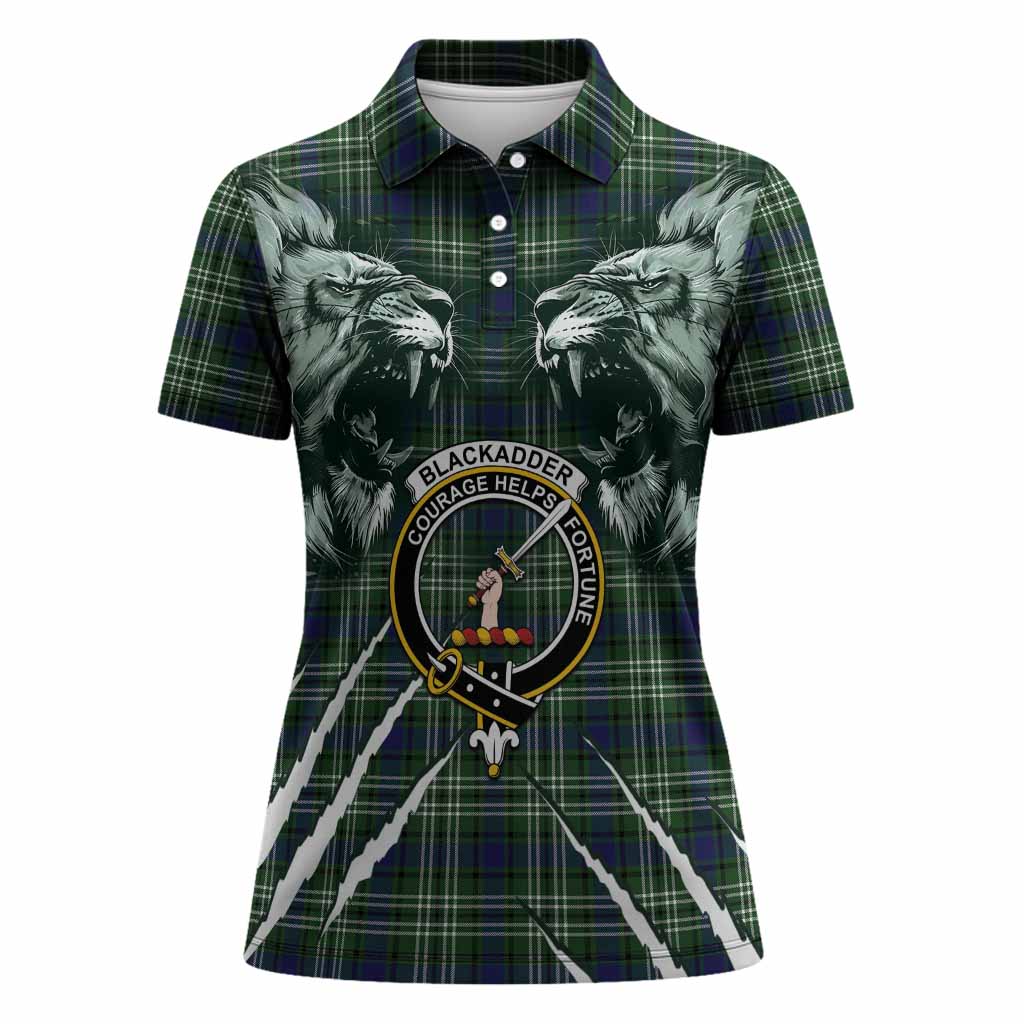 Blackadder Tartan Crest Women Polo Shirt Ferocious Lion Style