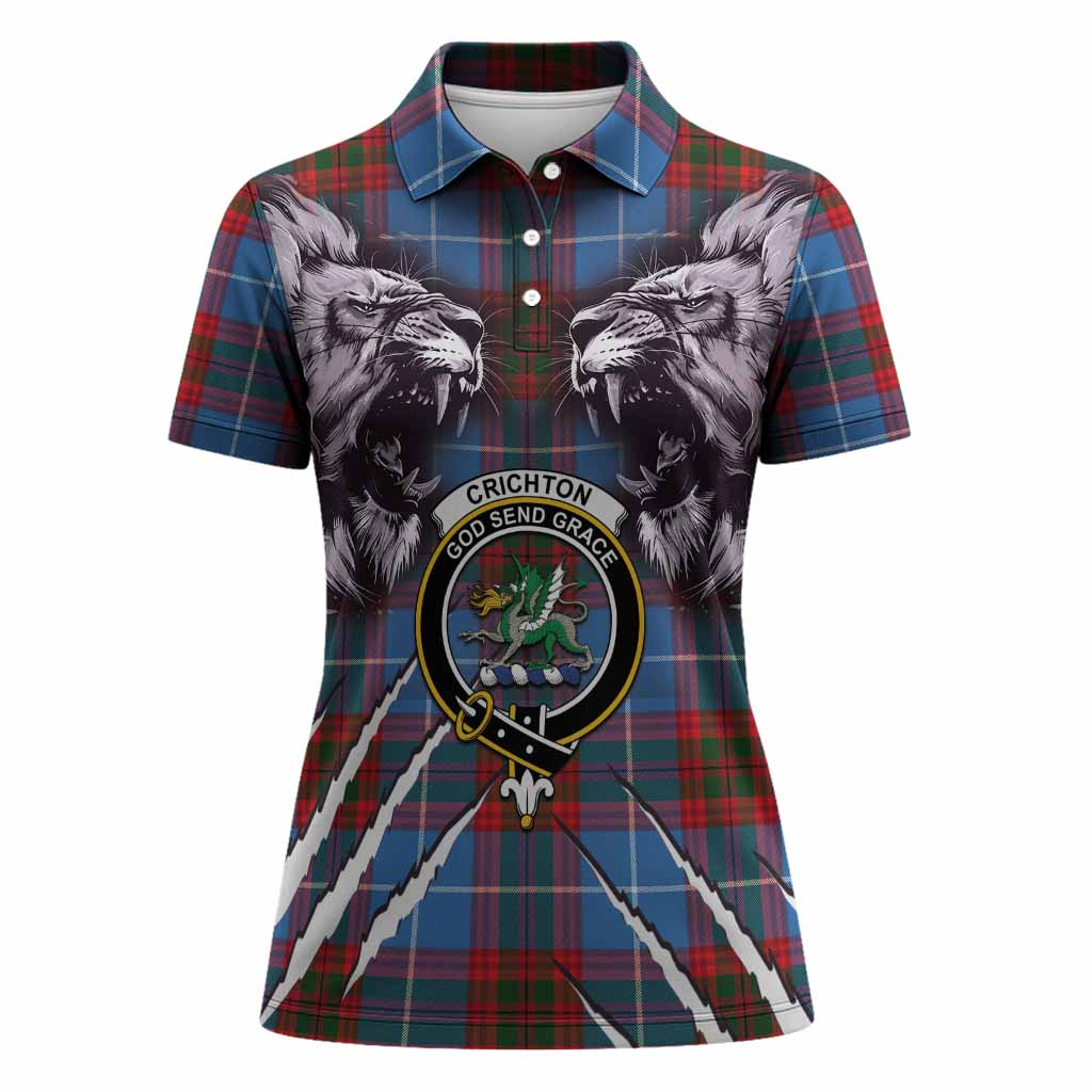 Crichton (Crighton) Tartan Crest Women Polo Shirt Ferocious Lion Style