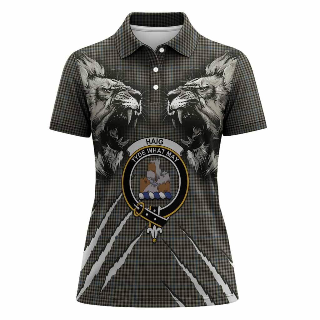 Haig Tartan Crest Women Polo Shirt Ferocious Lion Style