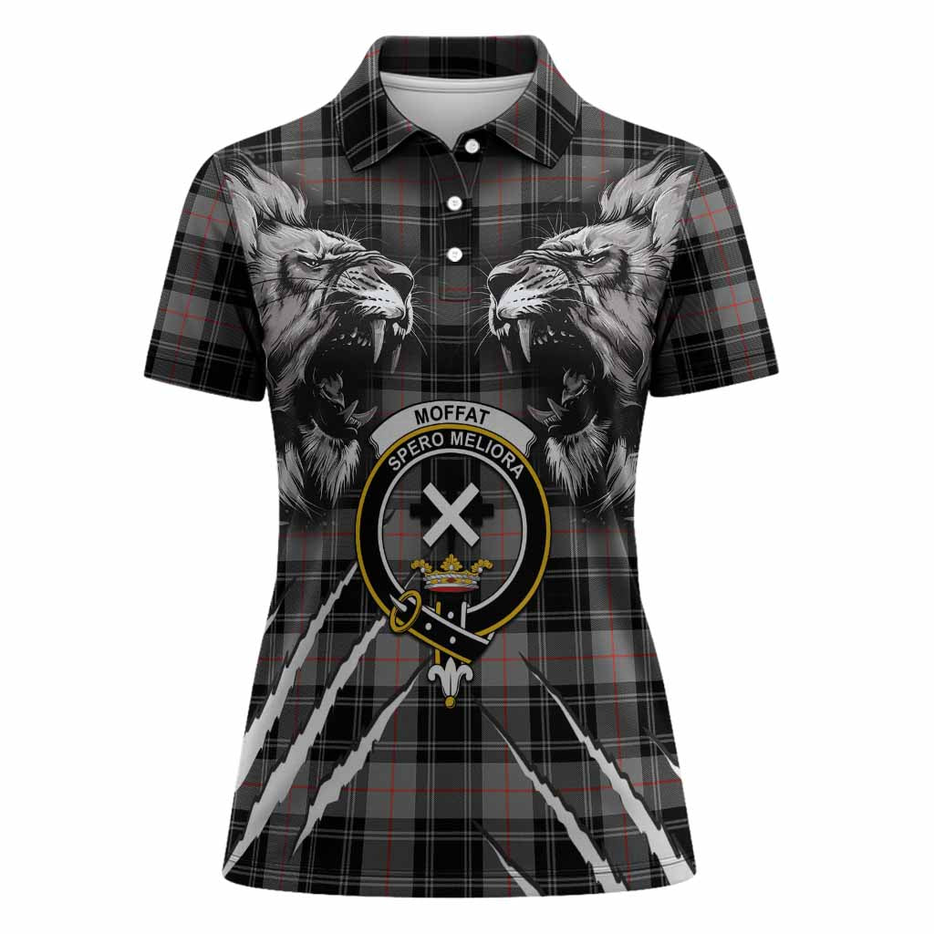Moffat Tartan Crest Women Polo Shirt Ferocious Lion Style