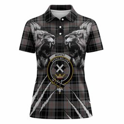 Moffat Tartan Crest Women Polo Shirt Ferocious Lion Style