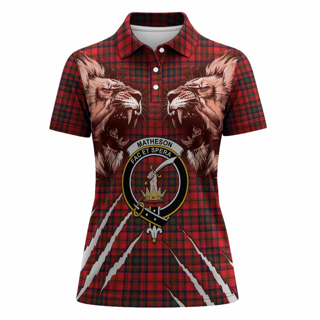 Matheson Tartan Crest Women Polo Shirt Ferocious Lion Style