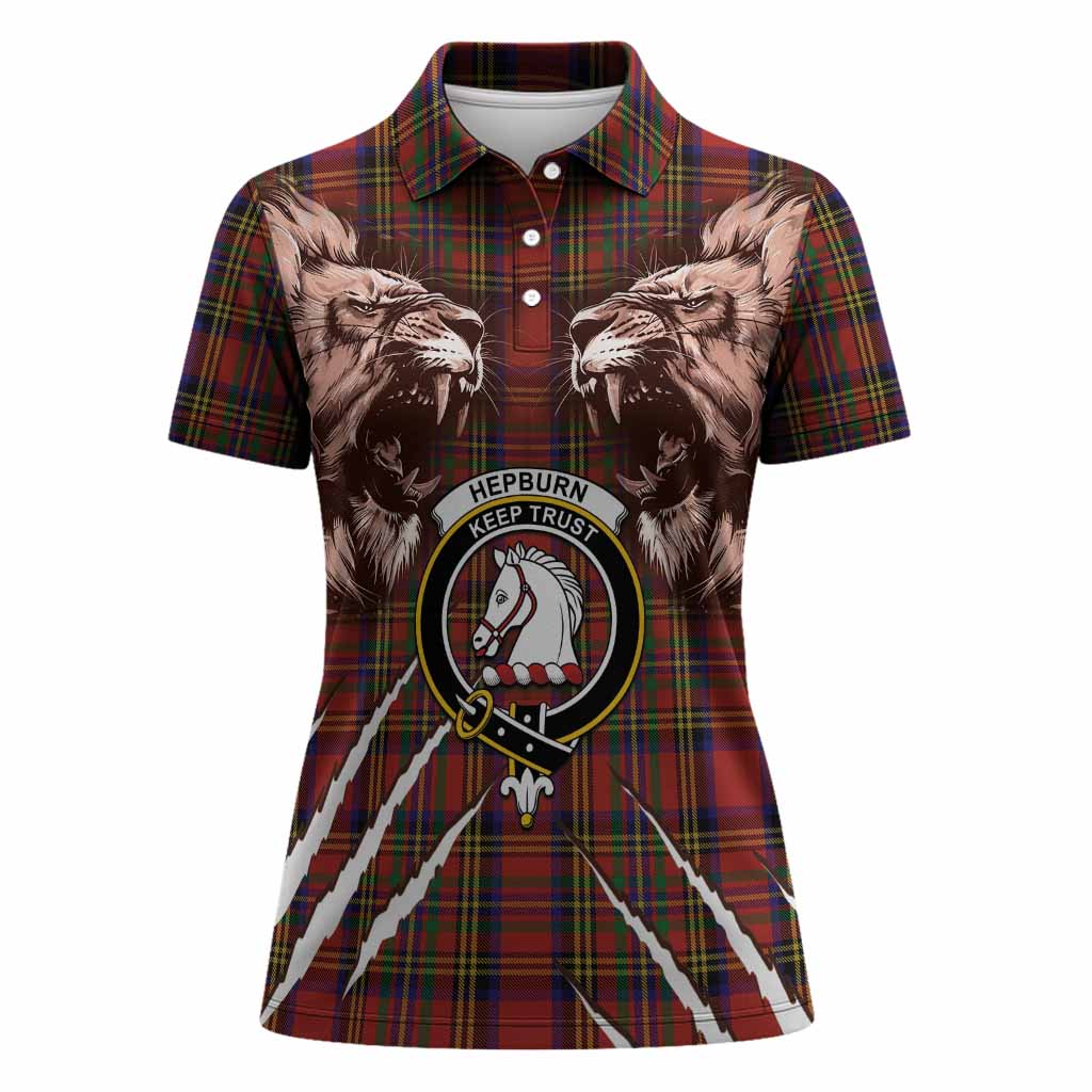 Hepburn Tartan Crest Women Polo Shirt Ferocious Lion Style