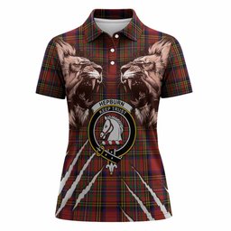 Hepburn Tartan Crest Women Polo Shirt Ferocious Lion Style
