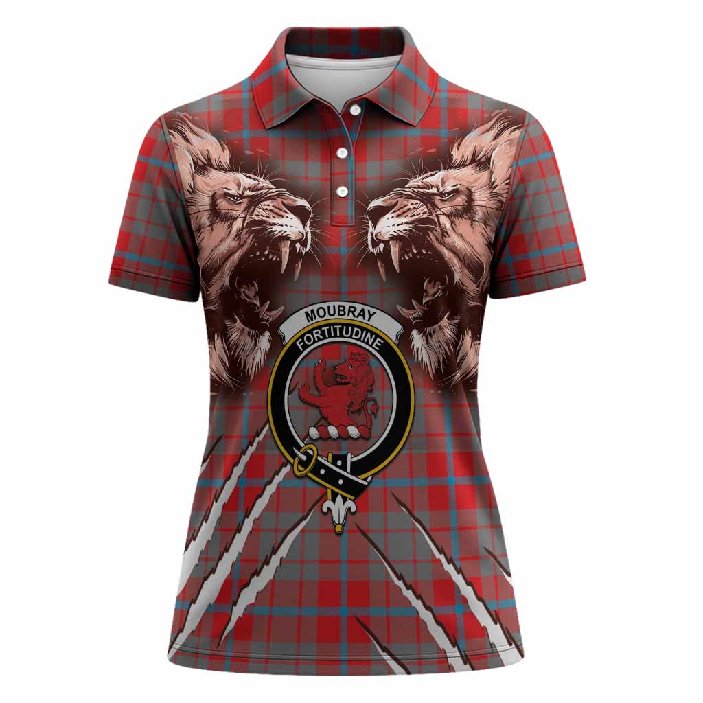 Moubray Tartan Crest Women Polo Shirt Ferocious Lion Style