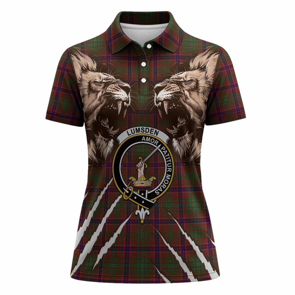 Lumsden Tartan Crest Women Polo Shirt Ferocious Lion Style