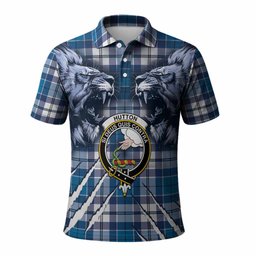 Hutton Tartan Crest Polo Shirt Ferocious Lion Style