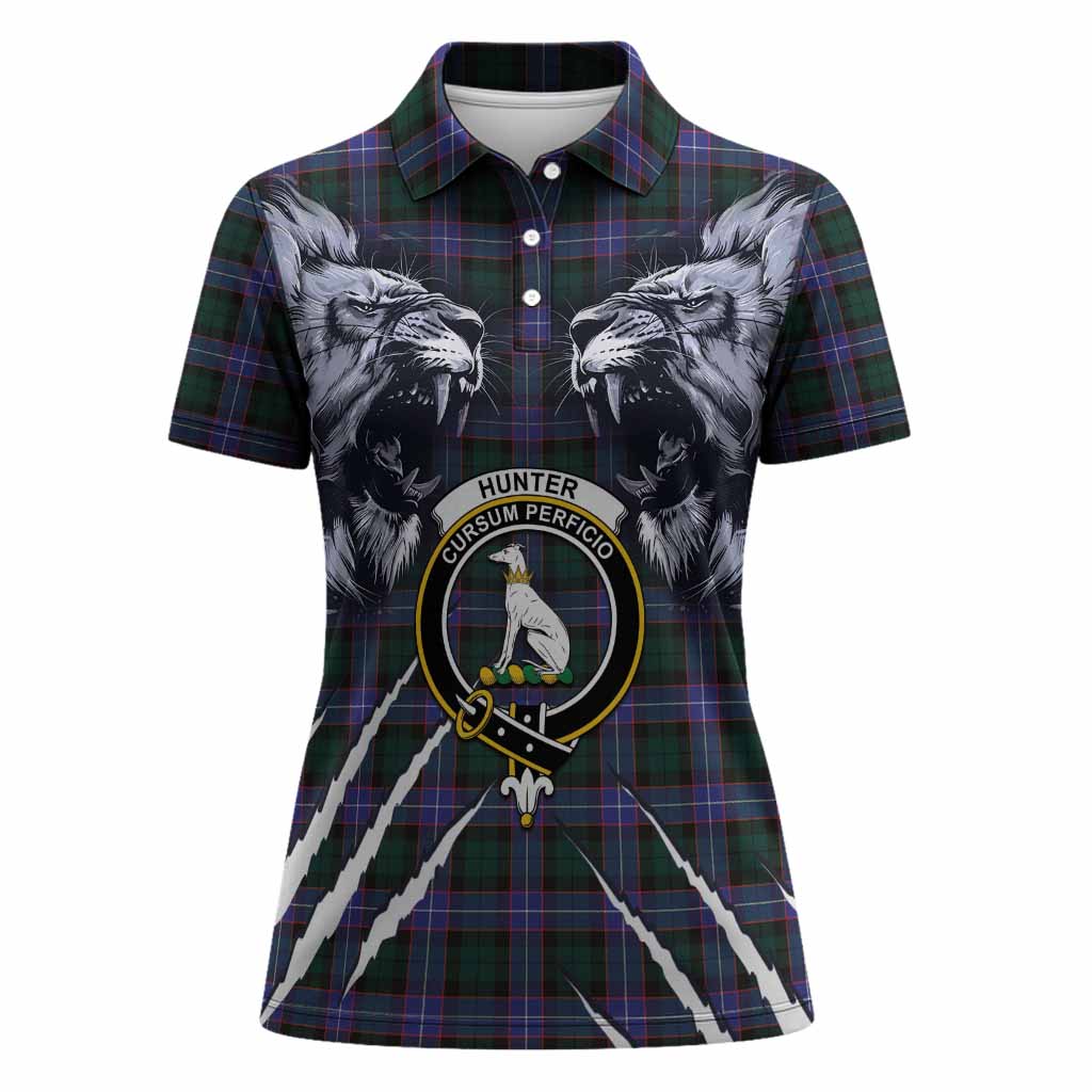 Hunter (Hunterston) Tartan Crest Women Polo Shirt Ferocious Lion Style