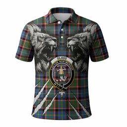 Glass Tartan Crest Polo Shirt Ferocious Lion Style