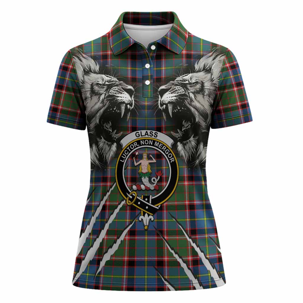 Glass Tartan Crest Women Polo Shirt Ferocious Lion Style