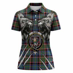 Glass Tartan Crest Women Polo Shirt Ferocious Lion Style