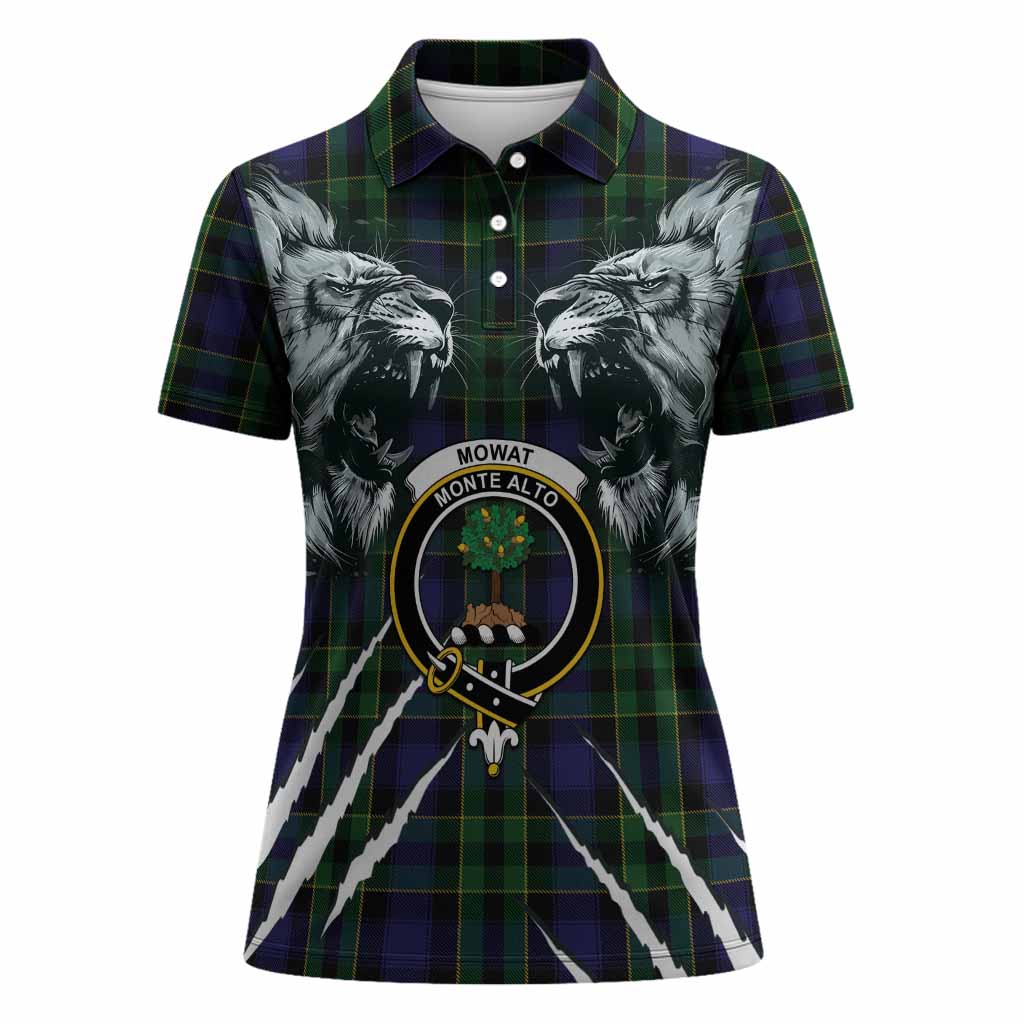 Mowat Tartan Crest Women Polo Shirt Ferocious Lion Style