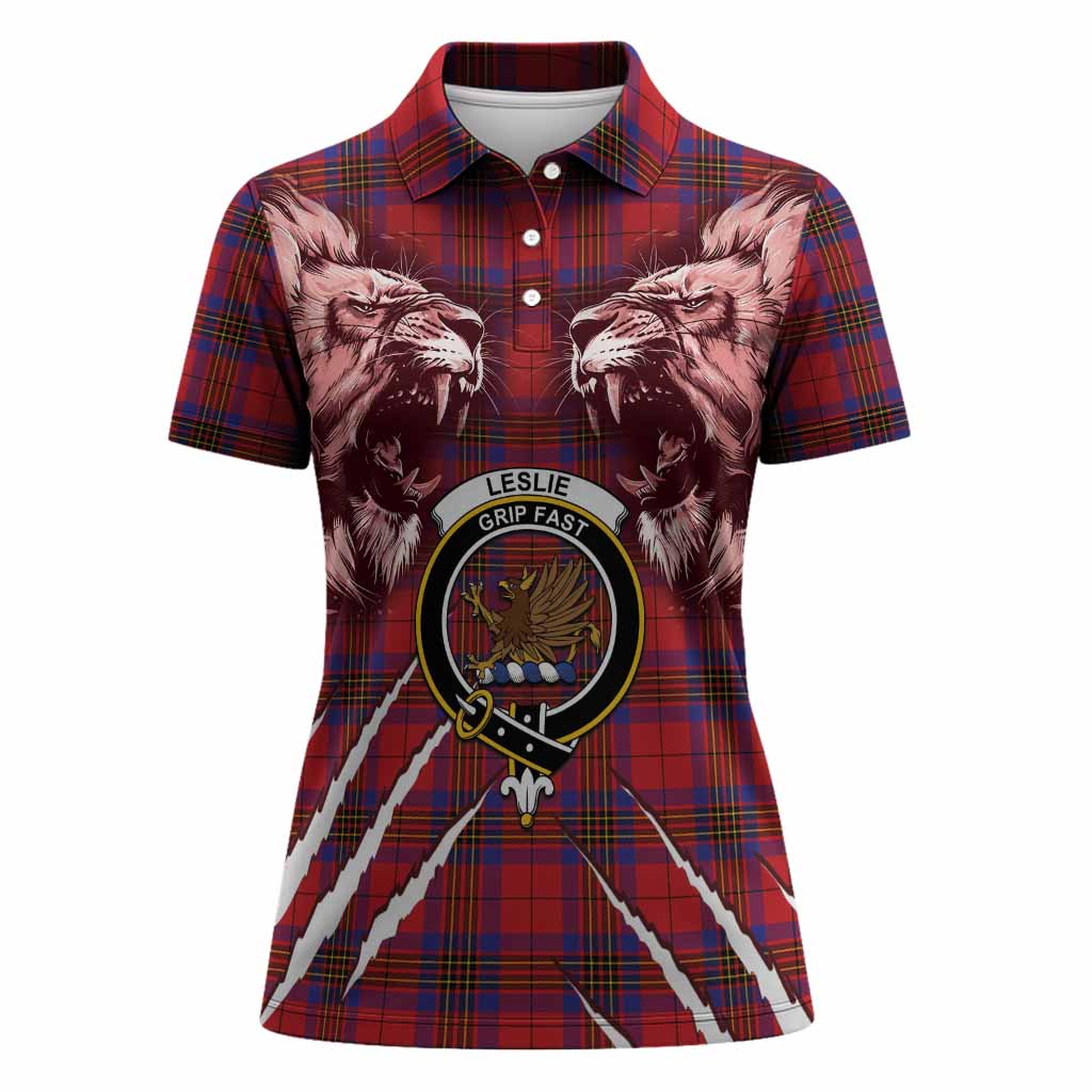 Leslie Tartan Crest Women Polo Shirt Ferocious Lion Style