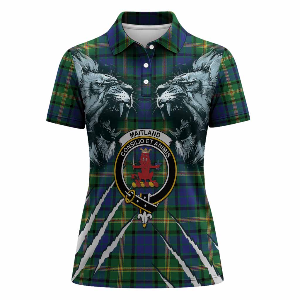 Maitland Tartan Crest Women Polo Shirt Ferocious Lion Style