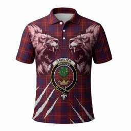 Hamilton Tartan Crest Polo Shirt Ferocious Lion Style