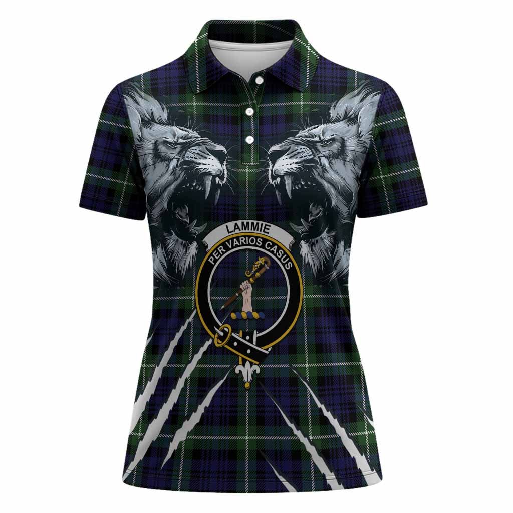 Lammie Tartan Crest Women Polo Shirt Ferocious Lion Style
