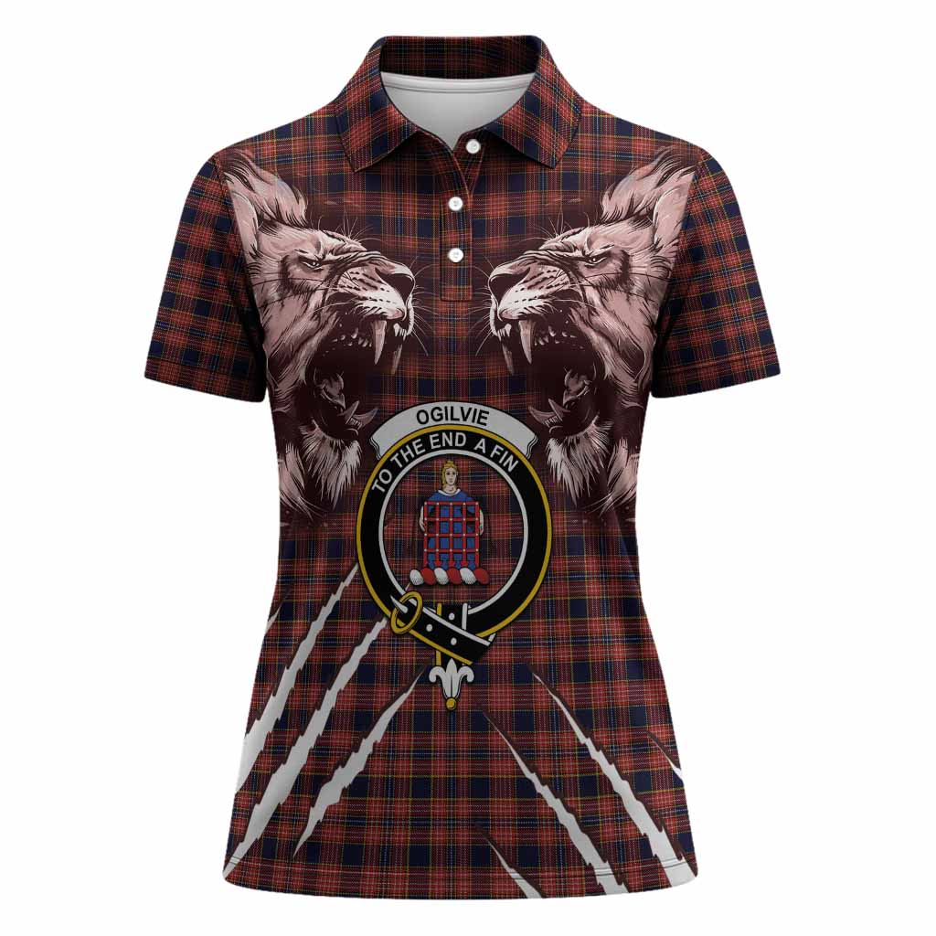 Ogilvie (Ogilvy) Tartan Crest Women Polo Shirt Ferocious Lion Style