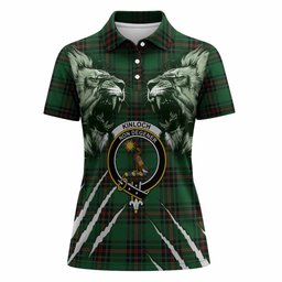 Kinloch Tartan Crest Women Polo Shirt Ferocious Lion Style