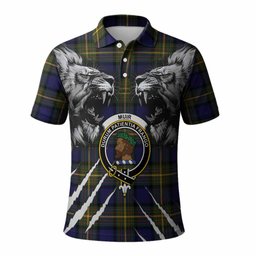Muir Tartan Crest Polo Shirt Ferocious Lion Style