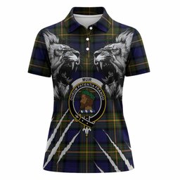 Muir Tartan Crest Women Polo Shirt Ferocious Lion Style